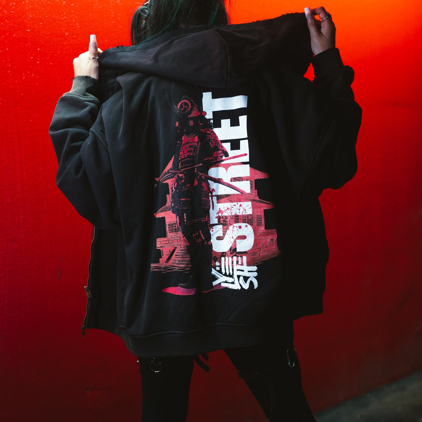 Yelsh Street Hoodie | Samurai Red Zip-Up | Streetwear