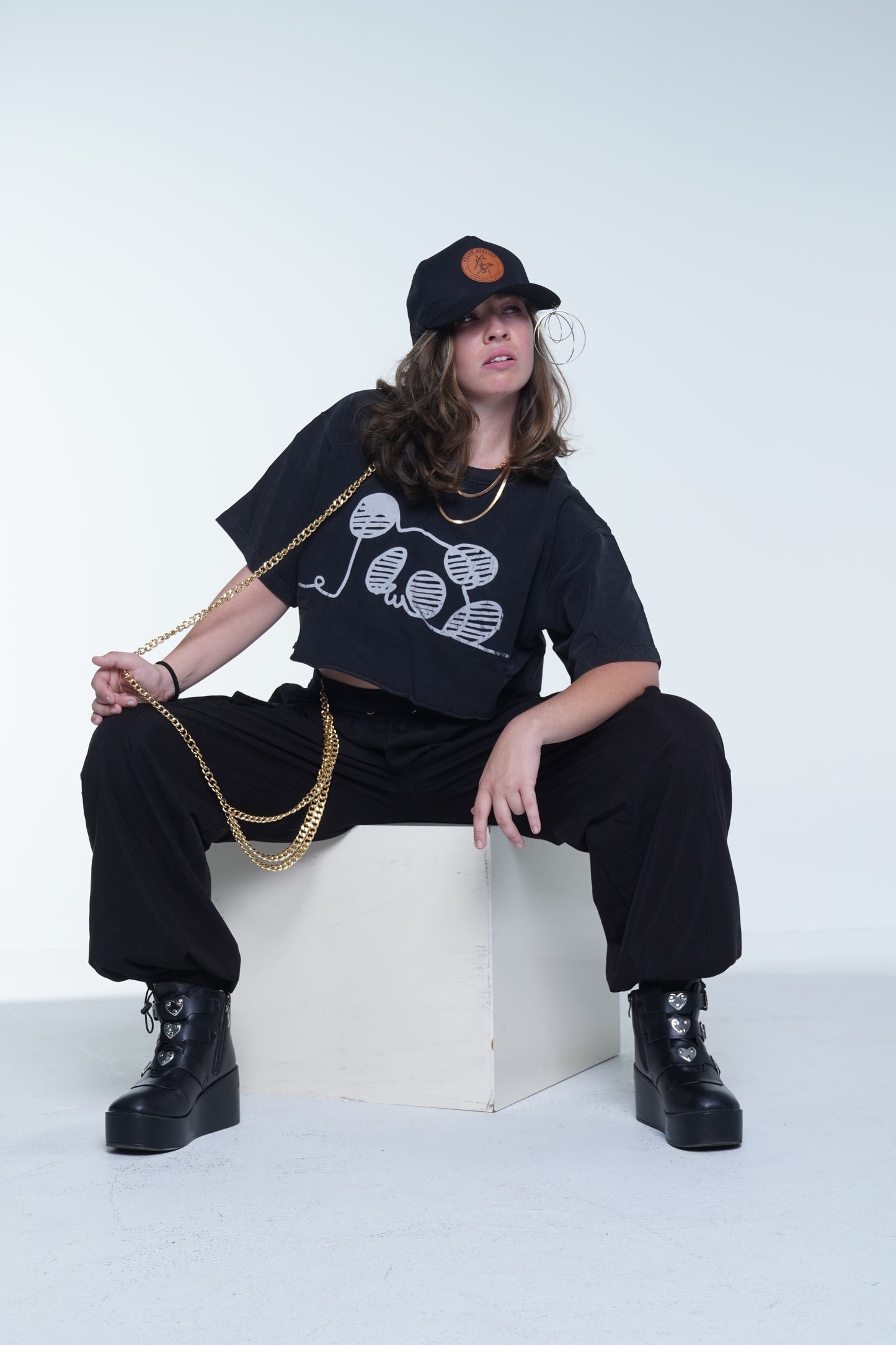 Panda Raw Edge Blck Crop Top